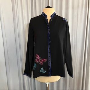 Coldwater Creek Black Embroidered Butterflies Lightweight Jacket